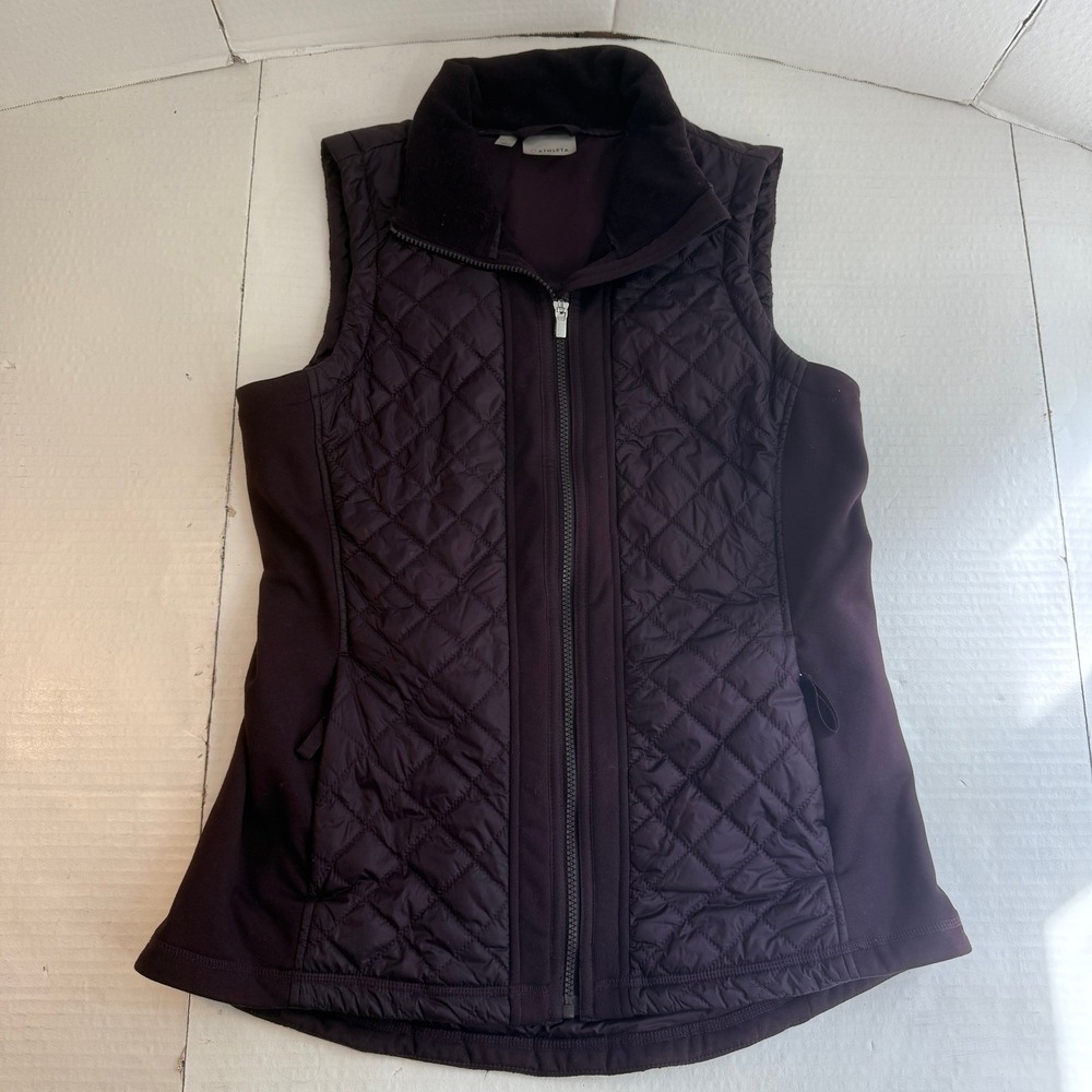 Athleta Quilted‎ Vest L Full Zip Puffer Jacket Purple Casual eggplant Layering